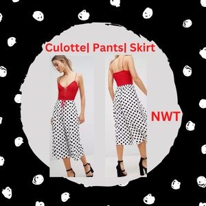 Polka Dot Culotte Pants Skirt Black White NWT